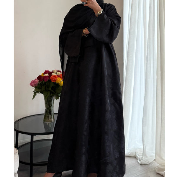 SAFINA - Jacquard print closed abaya black