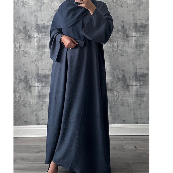 SOFT LINEN CLOSED ABAYA DENIM BLUE