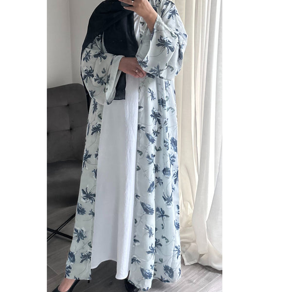 CHALKY GREY BLUE PRINTED ABAYA