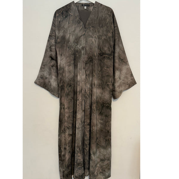 TIE DYE MARBLE OPEN ABAYA WITH BUTTONS - Mauve