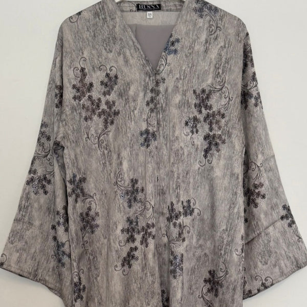 LIMITED EDITION HIBA OPEN ABAYA WITH BUTTONS - GREY