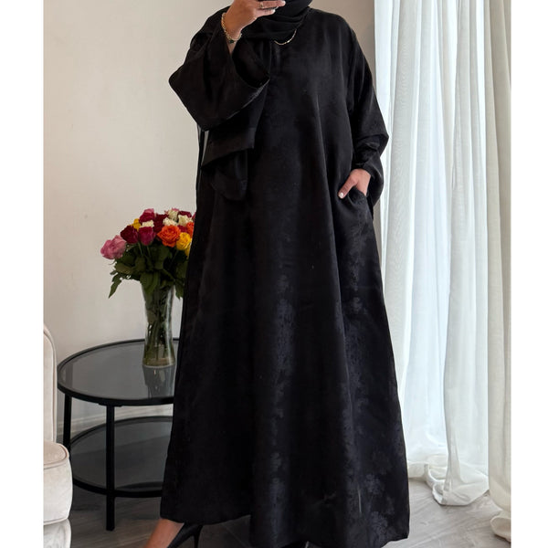 SAFINA - Jacquard print closed abaya black