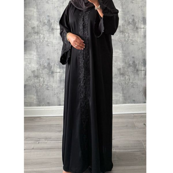 SIYAANA OPEN LACE ABAYA WITH BUTTONS