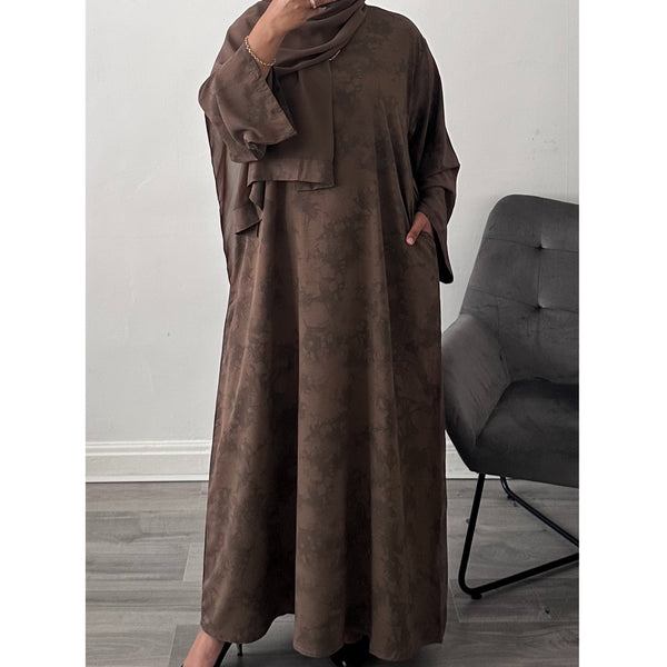 YARA PRINTED CLOSED ABAYA BROWN