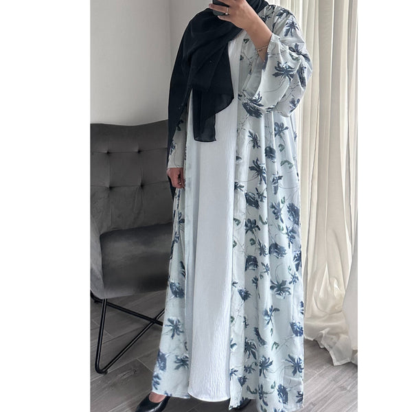 CHALKY GREY BLUE PRINTED ABAYA