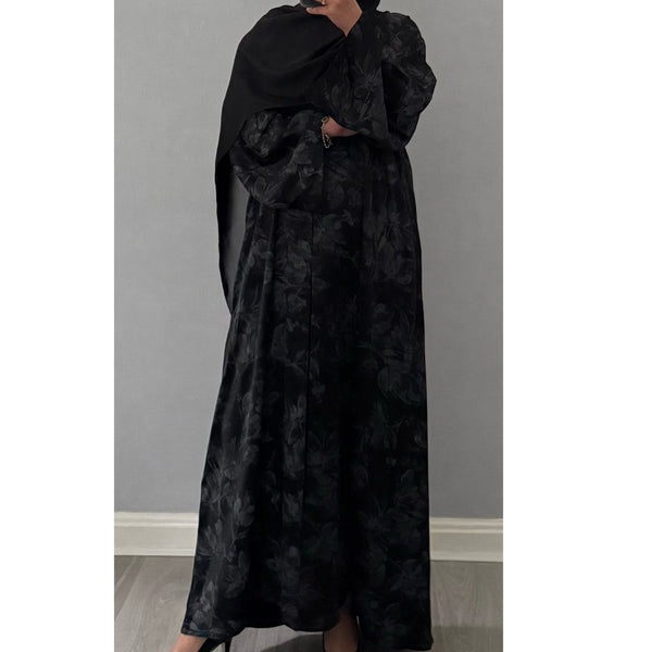 ANEESA FLOWER OPEN ABAYA BLACK