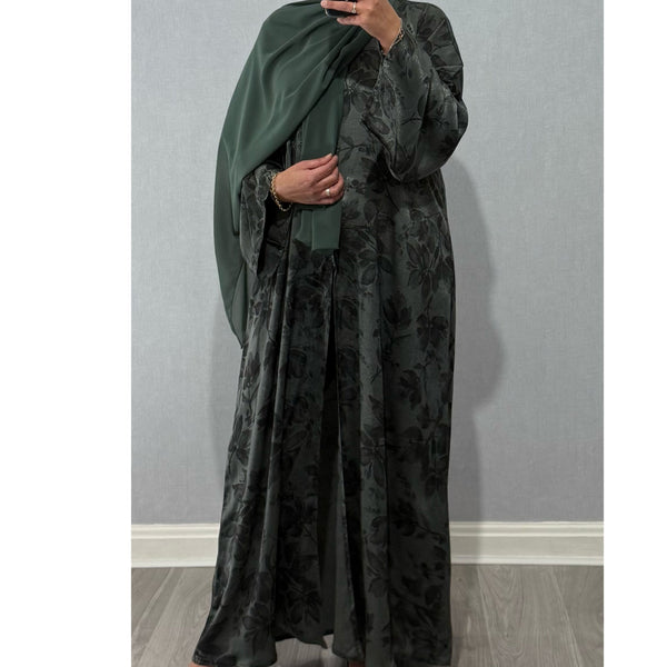 ANEESA FLOWER OPEN ABAYA GREEN