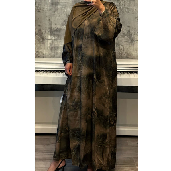 MARBLE PRINT 2.0 OPEN ABAYA WITH BUTTONS - GREEN MIX