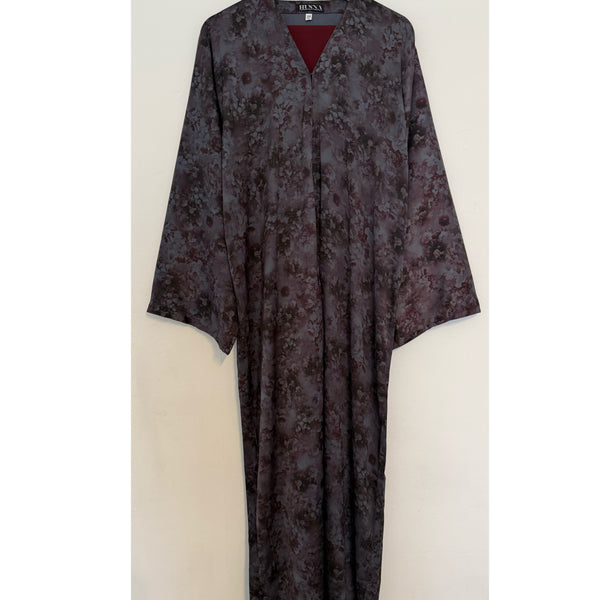 LIMITED EDITION HANIYA OPEN ABAYA WITH BITTONS - MAROON MIX