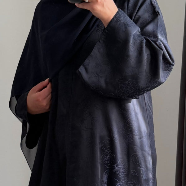 DEENA JACQUARD OPEN ABAYA WITH BUTTONS NAVY