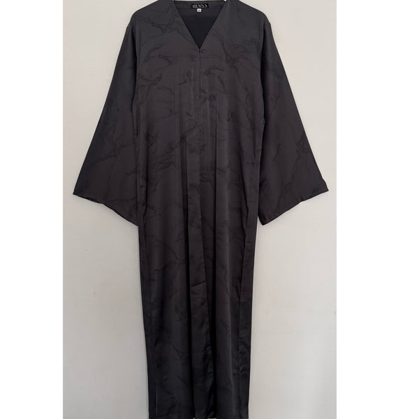 MARBLE PRINT OPEN ABAYA WITH BUTTONS GREY