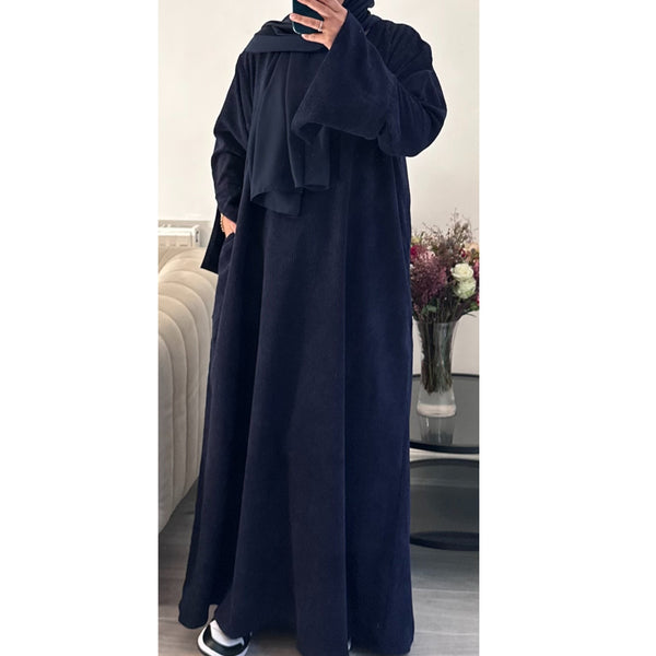 CORDUROY CLOSED 2 POCKET ABAYA DARK NAVY