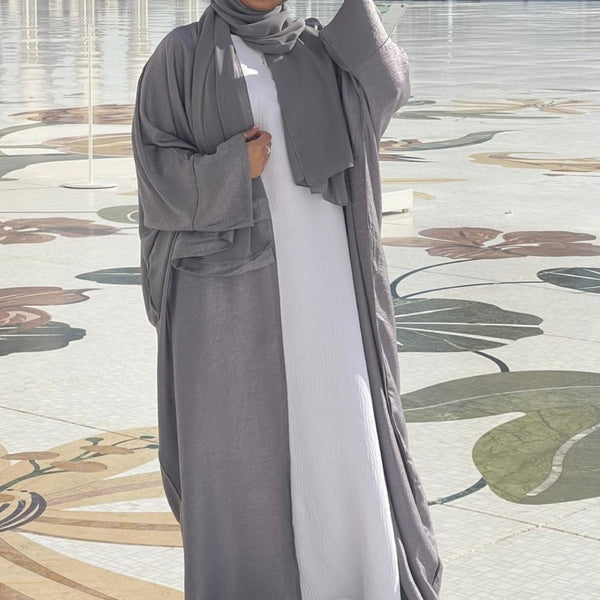 OPEN FARASHA KIMONO STYLE ABAYA GREY
