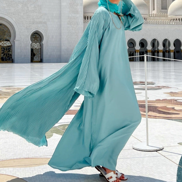 PLEATED ABAYA SET TURQUOISE
