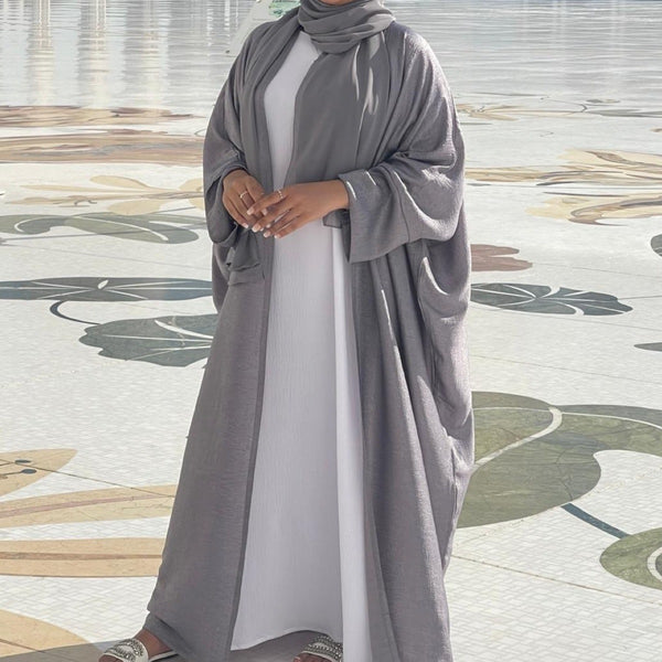 OPEN FARASHA KIMONO STYLE ABAYA GREY