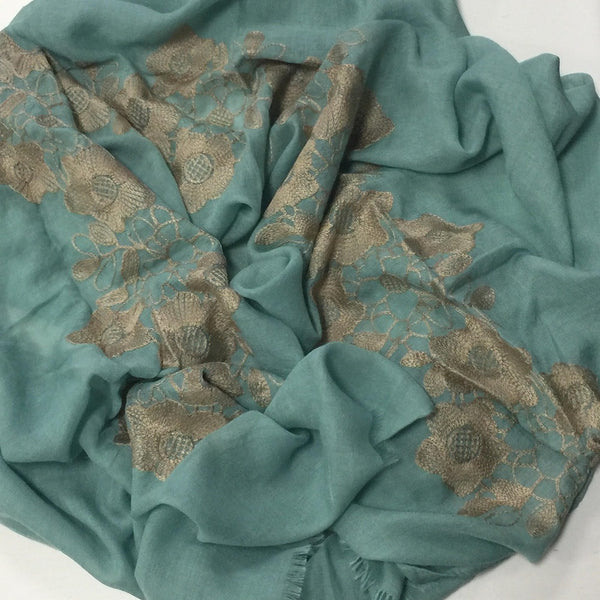 GOLD CROCHET SEA GREEN HIJAB - Husna Collections