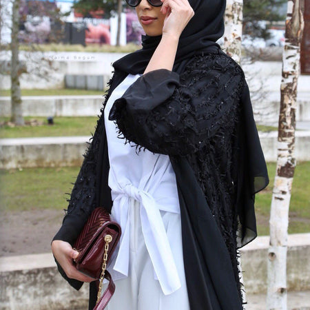 OPEN ABAYA KIMONO BLACK/WHITE MIX