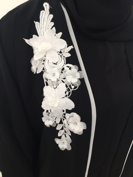 BLACK FLOWER OPEN ABAYA - Husna Collections