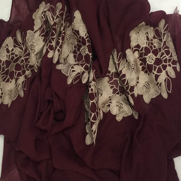 GOLD CROCHET MAROON HIJAB - Husna Collections
