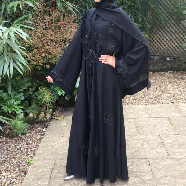 BLACK EMBELLISHED UMBRELLA CUT ABAYA