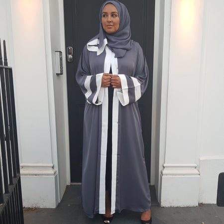 OPEN ABAYA DUSTY PINK/WHITE