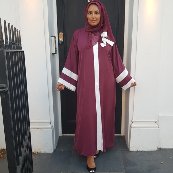 OPEN ABAYA MAROON/WHITE