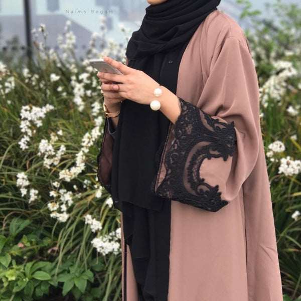 BEIGE LACE ABAYA