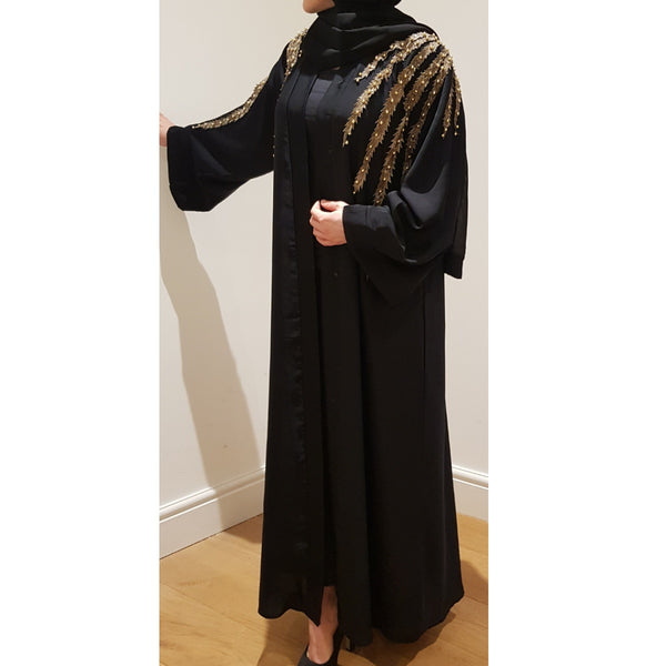 BLACK NIDHA GOLD LEAVES ABAYA