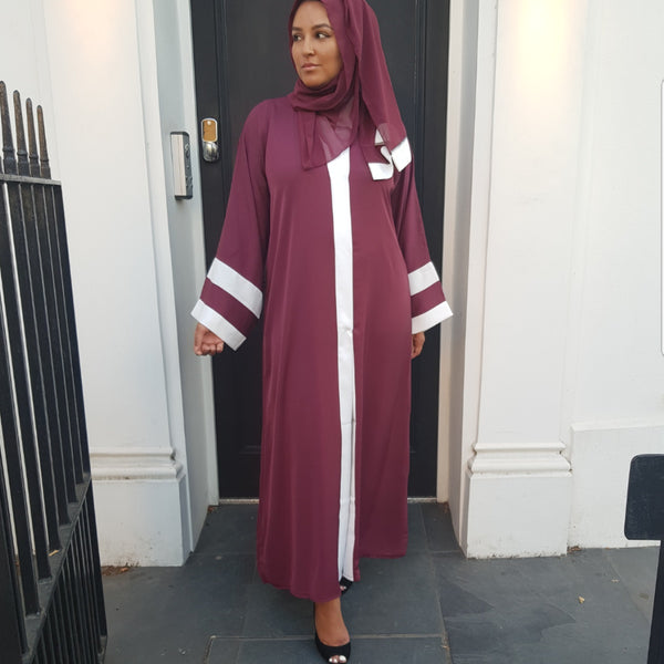 OPEN ABAYA MAROON/WHITE