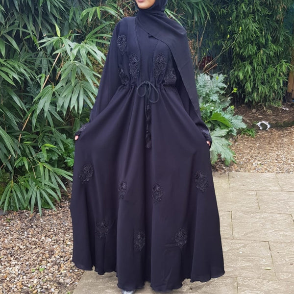BLACK EMBELLISHED UMBRELLA CUT ABAYA