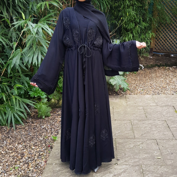 BLACK EMBELLISHED UMBRELLA CUT ABAYA