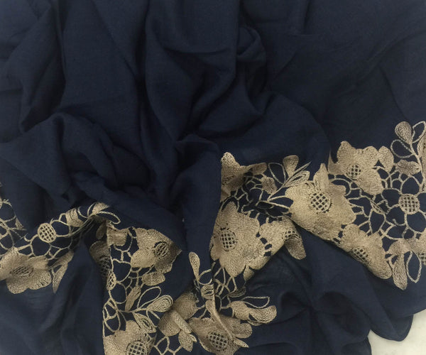 GOLD CROCHET NAVY HIJAB - Husna Collections