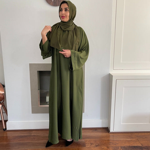 CASUAL PLAIN BELL SLEEVES ABAYA OLIVE
