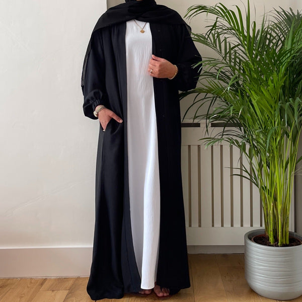 AYLA OPEN POCKET ABAYA BLACK