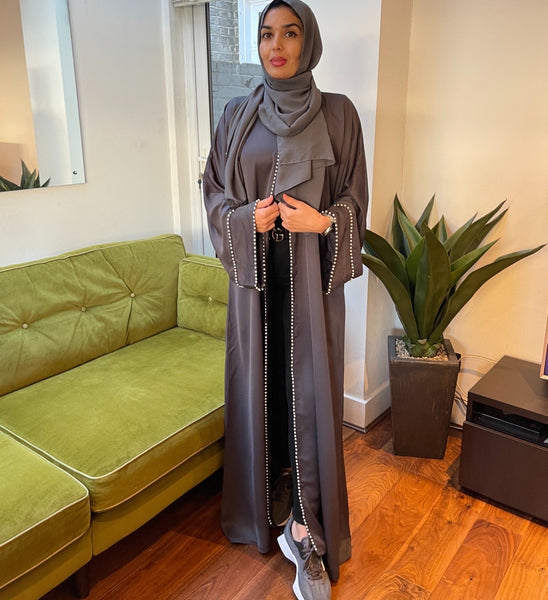 WHITE PEARL ABAYA GREY