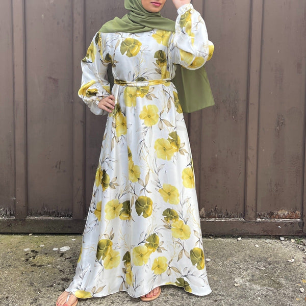 FLORAL MIX SILK DRESS YELLOW
