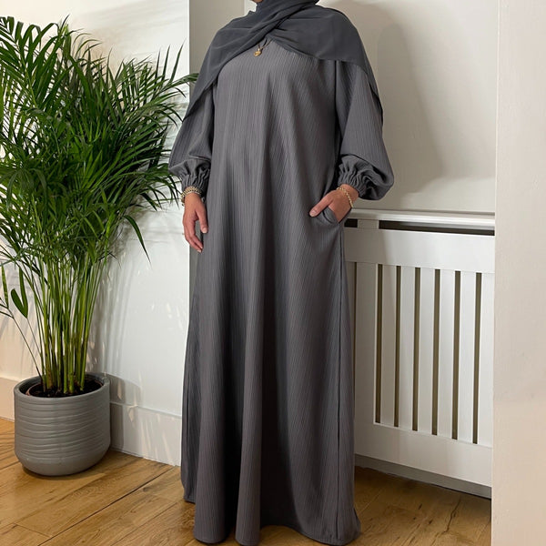 RIBBED WINTER ABAYA GREY