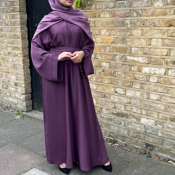 CASUAL PLAIN BELL SLEEVES ABAYA LIGHT PLUM