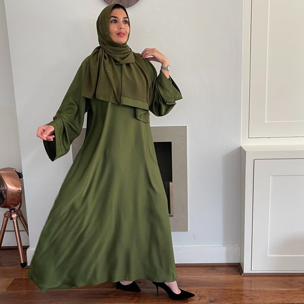 CASUAL PLAIN BELL SLEEVES ABAYA OLIVE