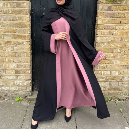 OPEN ABAYA DUSTY PINK/WHITE