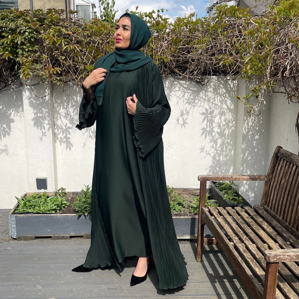 PLEATED ABAYA SET FOREST GREEN