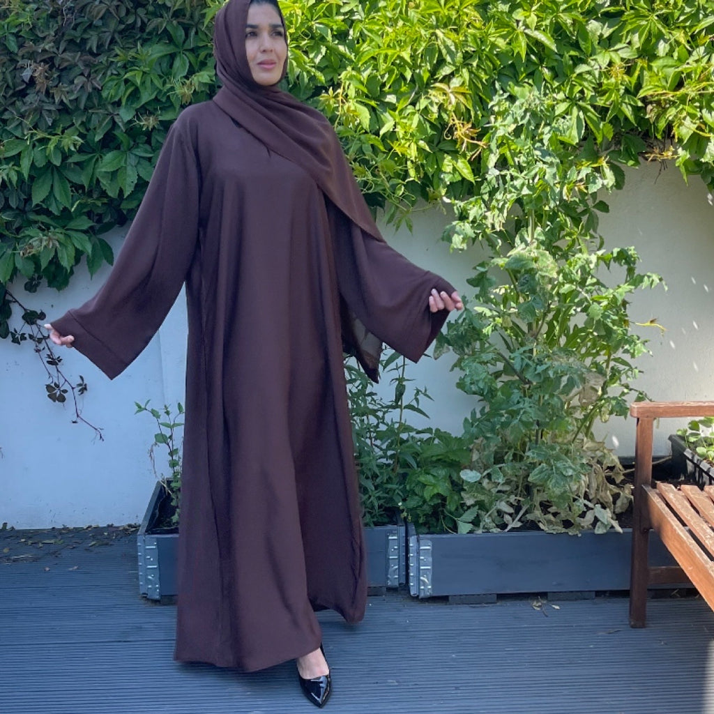 CASUAL PLAIN BELL SLEEVES ABAYA DARK BROWN