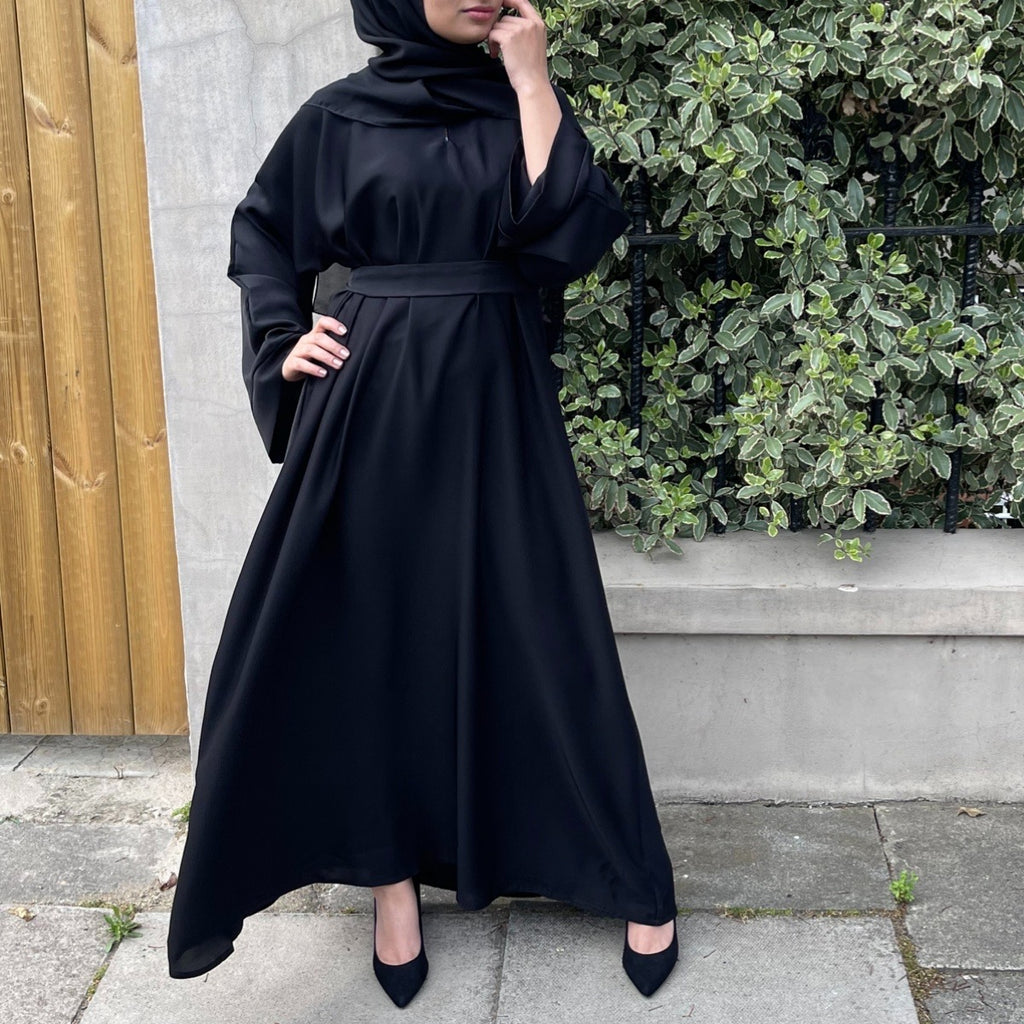 CASUAL PLAIN BELL SLEEVES ABAYA BLACK