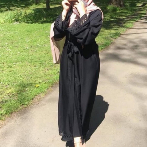 BLACK CROCHET OPEN ABAYA