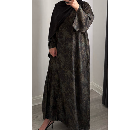 DEENA JACQUARD OPEN ABAYA WITH BUTTONS BLACK