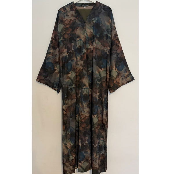 YUSRA 2.0 OPEN ABAYA WITH BUTTONS - BLUE/GREEN