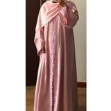 SIYAANA OPEN LACE ABAYA WITH BUTTONS - PINK