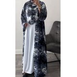 ABSTRACT PRINTED OPEN ABAYA BLUE