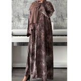 TIE DYE MARBLE OPEN ABAYA WITH BUTTONS - Brown