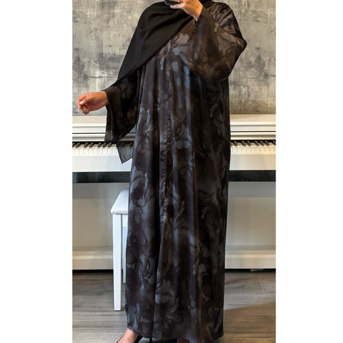 LIMITED EDITION 2 PIECE SET YUSRA 3.0 OPEN ABAYA WITH BUTTONS - BROWN